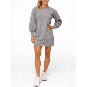 Albion Neo Crop Scuba Sweatshirt Dress Gray S Puff Sleeve Long Sleeve Lounge